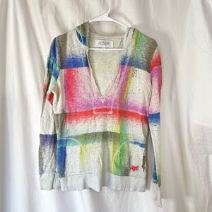 Fox Woman’s Multicolored Spray-Paint Style V-Neck Hoodie Sweater — Size Medium
